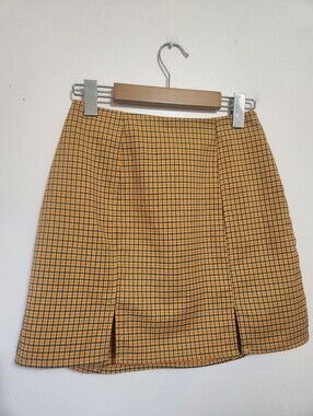 Urban Outfitters Yellow Plaid Double Slit Mini Skirt XS Y2K Preppy EUC